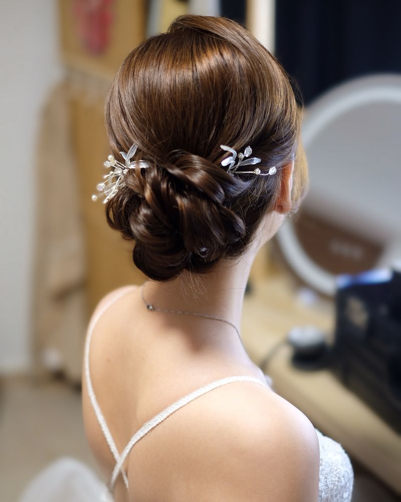 Sleek Low Bun with Hair Accessories