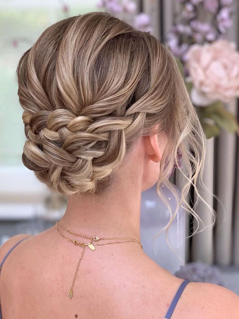 French Braid Updo with Curly Tendrils