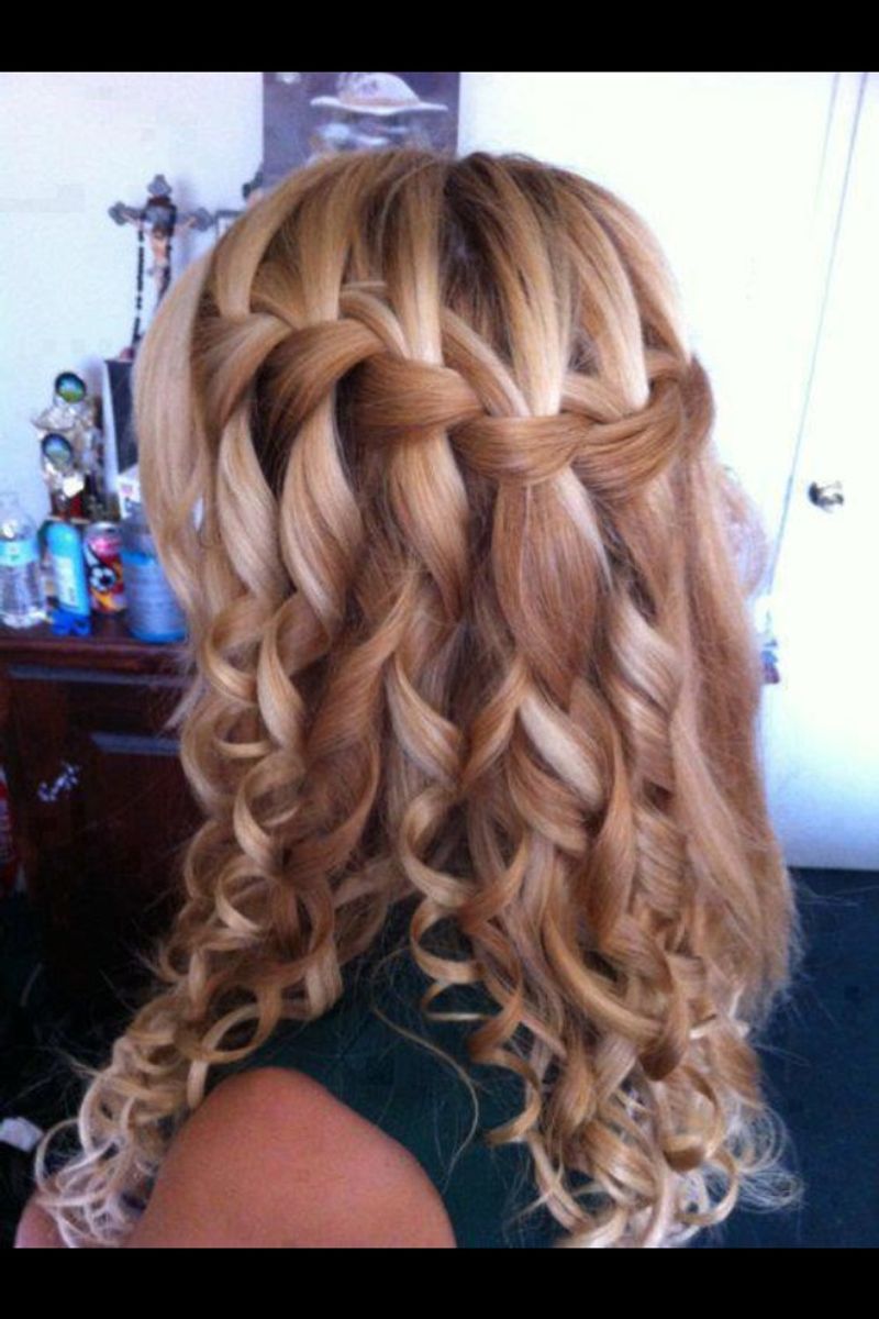 Waterfall Braid with Ribbon-Curled Ends