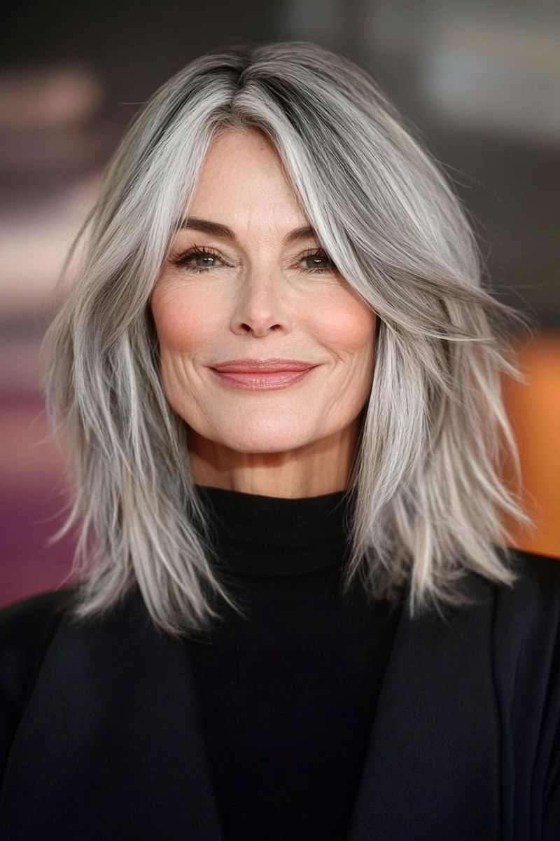 Silver Shoulder-Length Layers