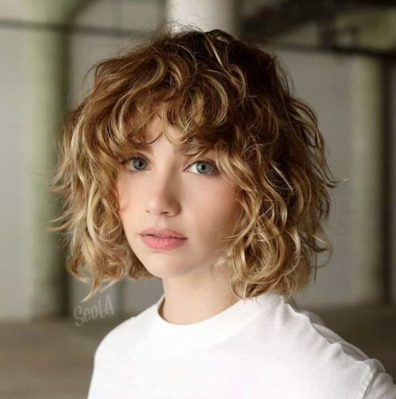 Curly Bob with Side-Swept Bangs