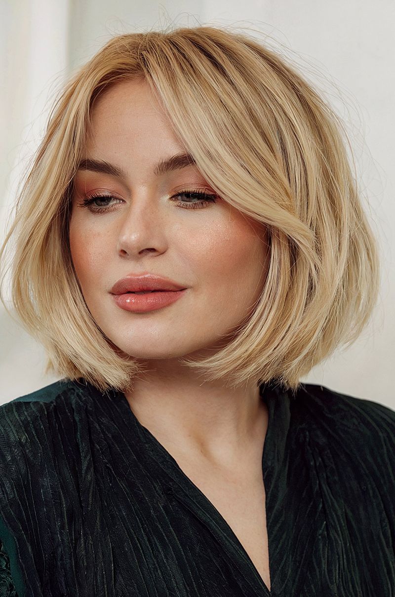 Soft Rounded Bob with Curtain Bangs