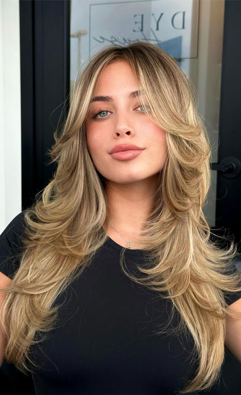Largas capas con flequillo cortina