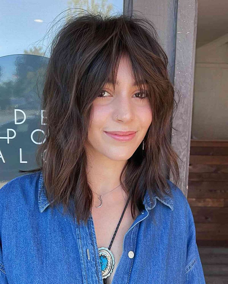Shoulder-Length Shag with Curtain Bangs