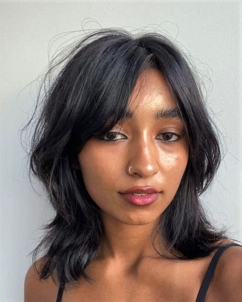 Collarbone Lob with Curtain Bangs
