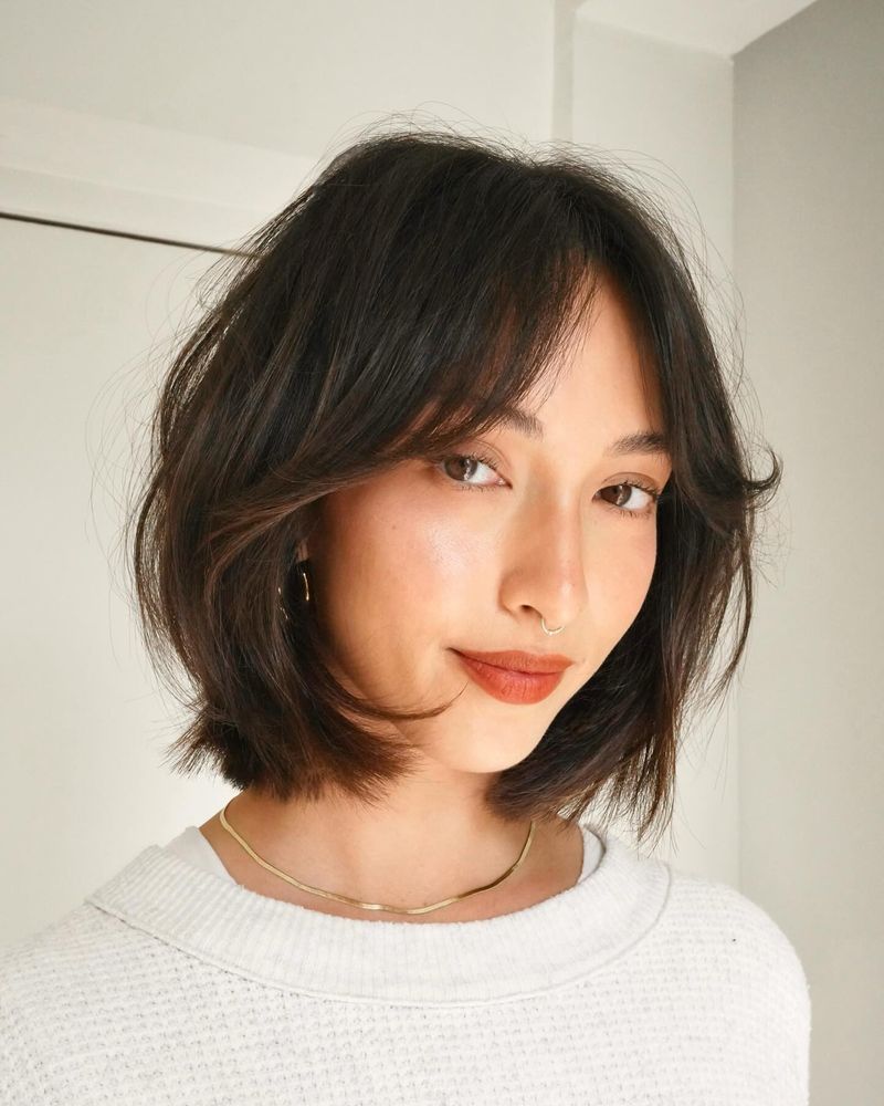 Layered Chin-Length Bob With Curtain Bangs