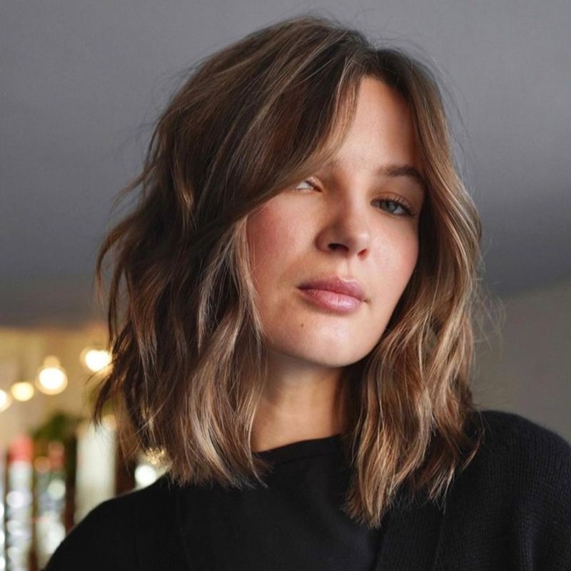 Soft Layered Lob with Curtain Bangs