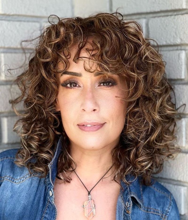 Curly Lob with Bangs