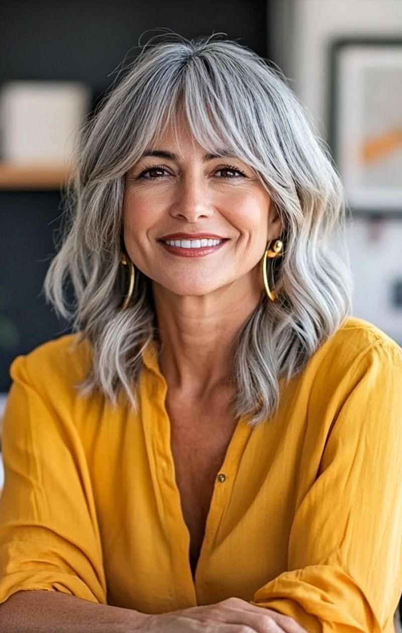 Soft Silver Waves with Face-Framing Layers