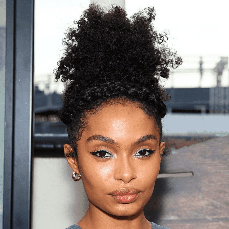 Halo Braid with Curly Topknot