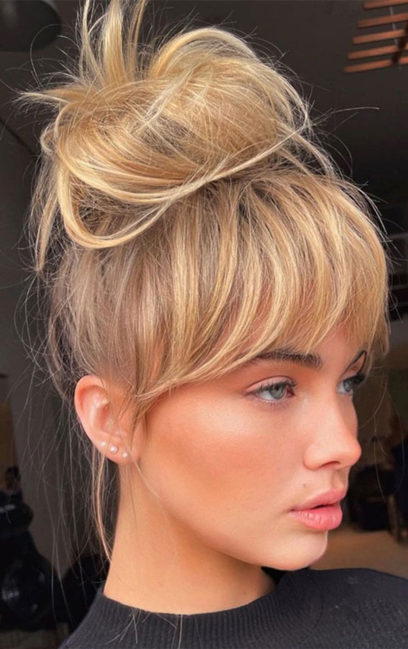 Top Knot with Textured Bangs
