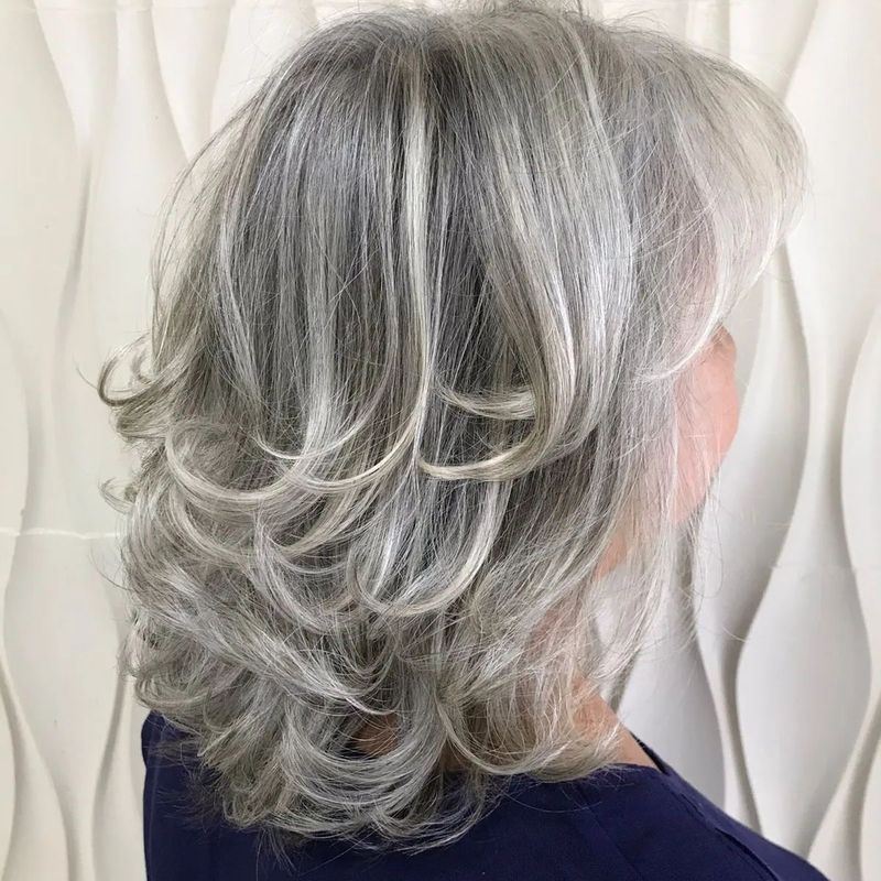 Curly Gray Lob with Root Volume