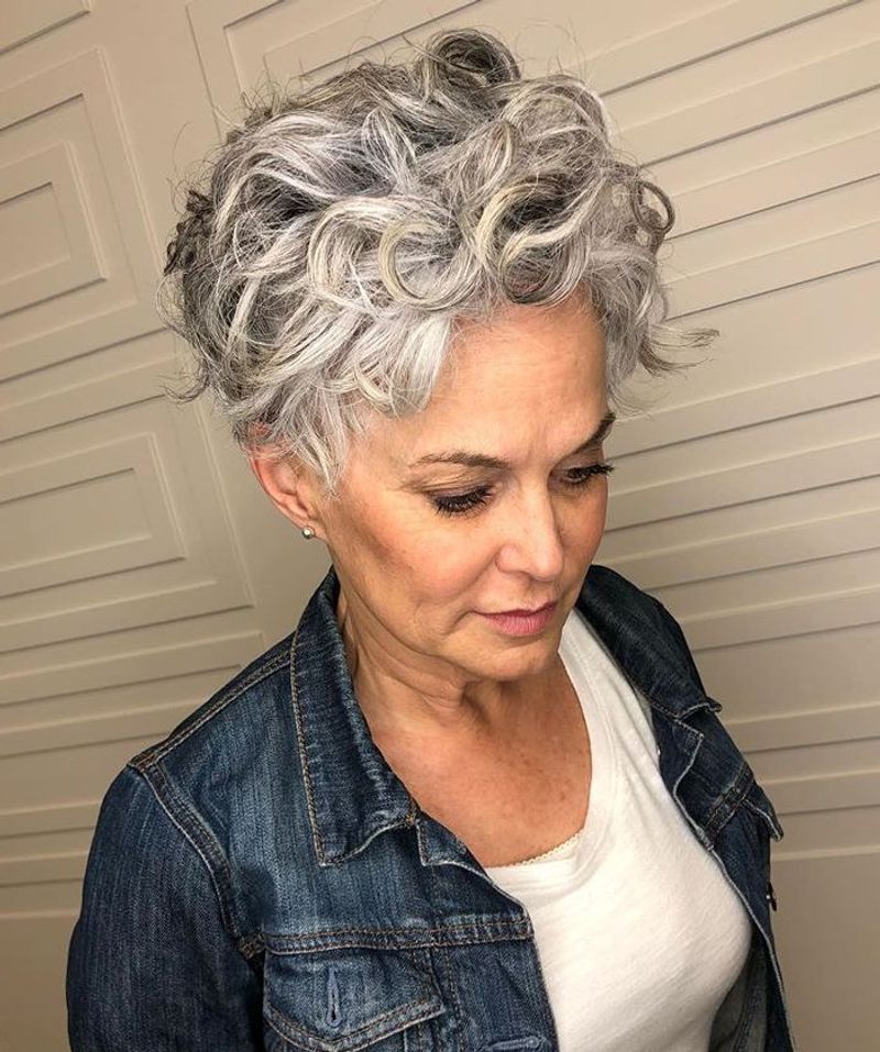 Curly Tapered Cut with Silver Highlights