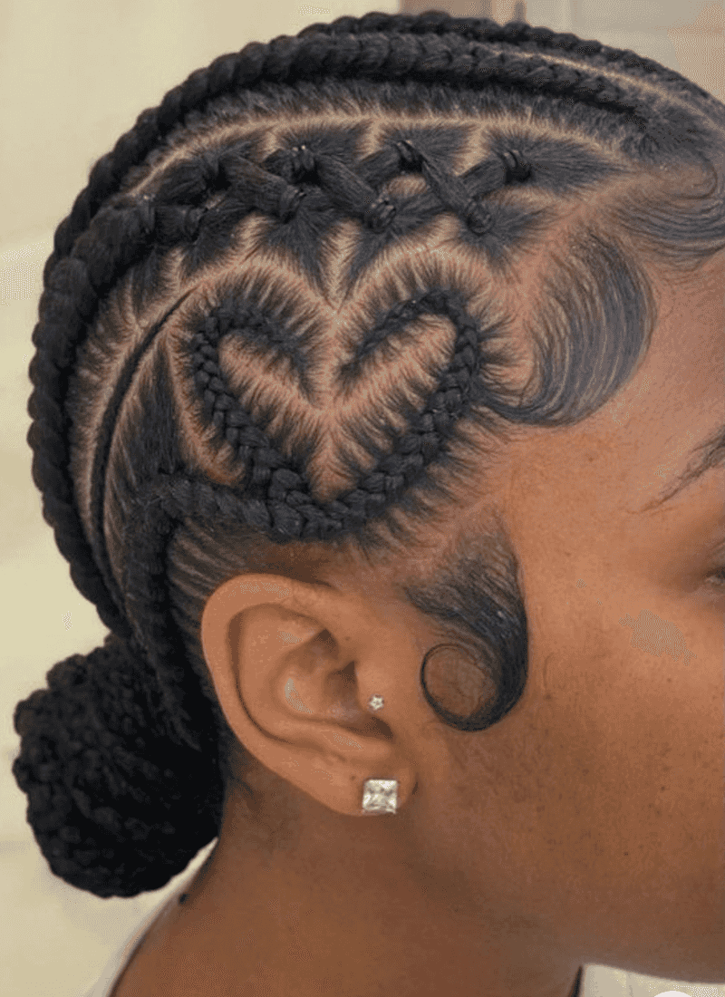 Ghana Braids with Heart-Shaped Pattern