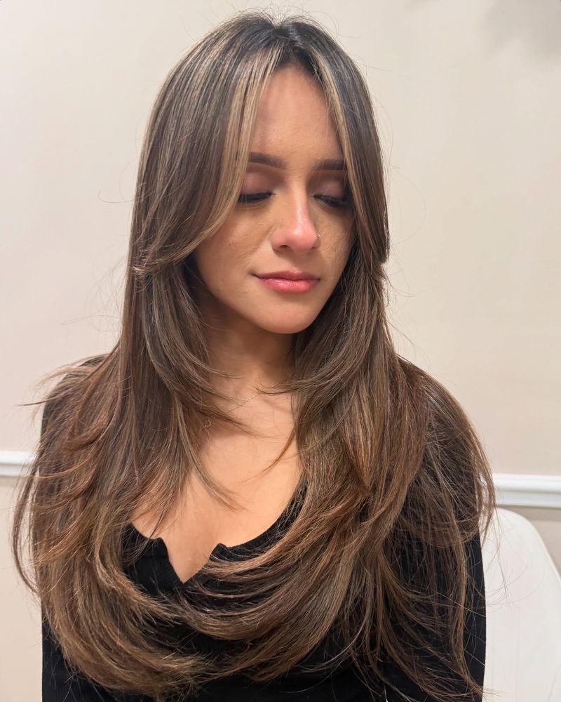 Long Layered Cut with Curtain Bangs