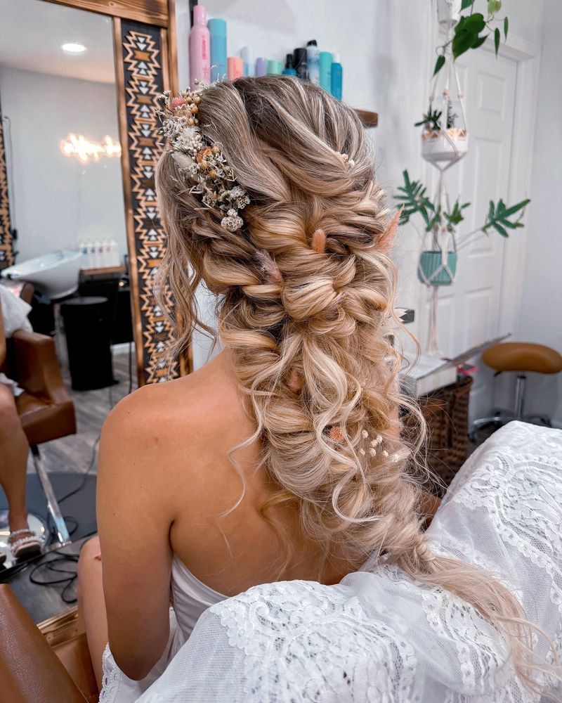 Twisted Crown with Spiral Curl Cascade