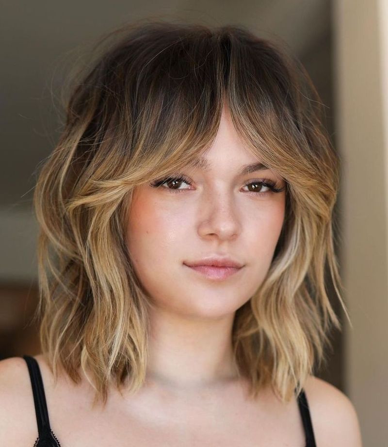 Curly Lob with Curtain Bangs
