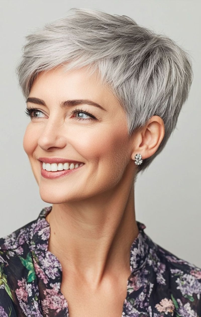 Silver Side-Swept Pixie