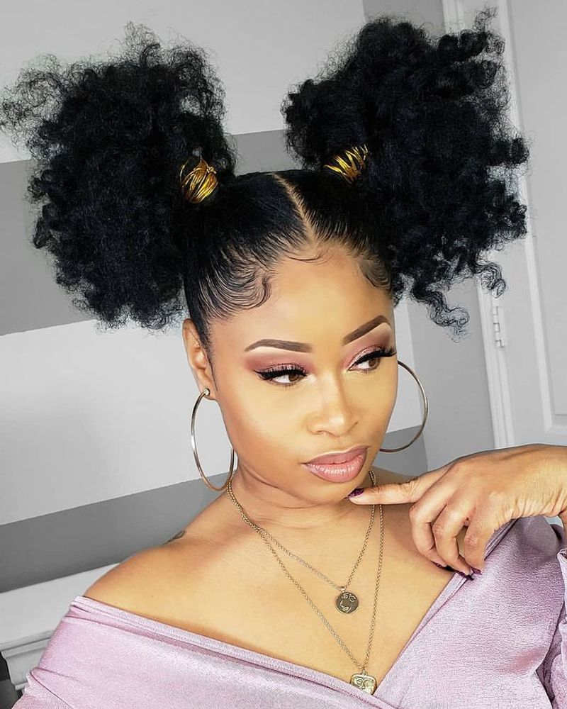 Zigzag Part with Two Afro Puffs