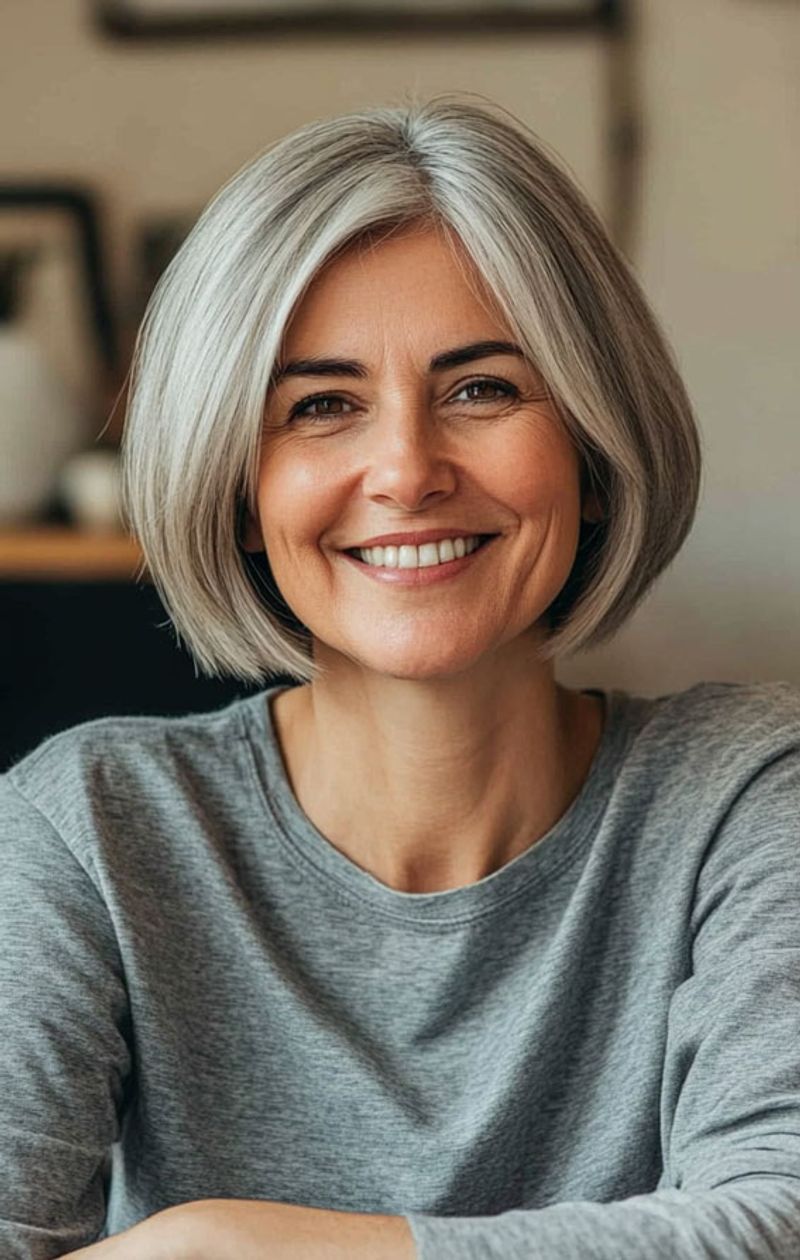 Jawline Bob for Gray Hair