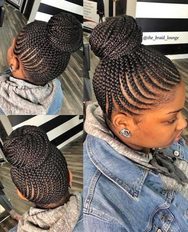 Feed-In Ghana Braids with Topknot