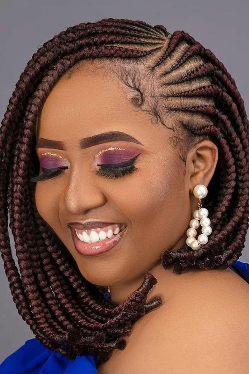 Side-Swept Ghana Braids Bob