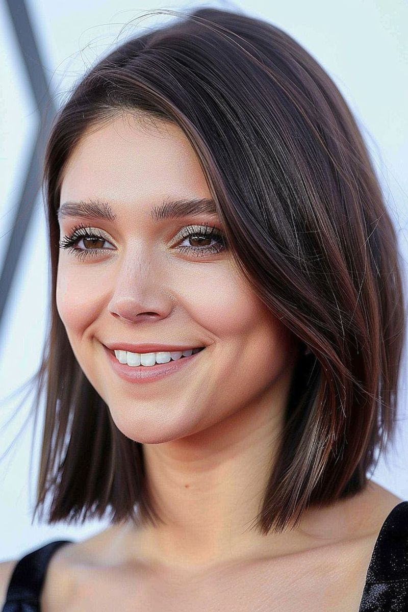 Blunt Lob with Side Part for Square Faces