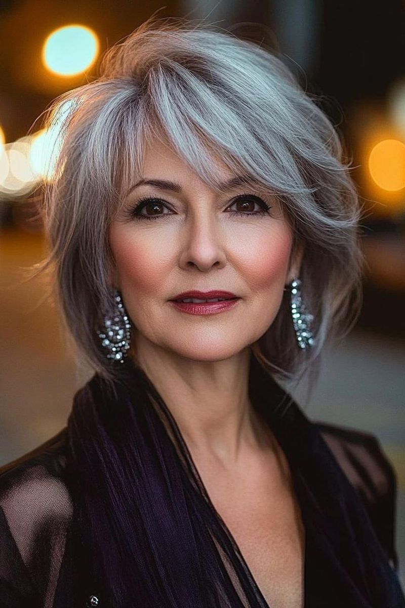 Asymmetrical Silver Fox Cut