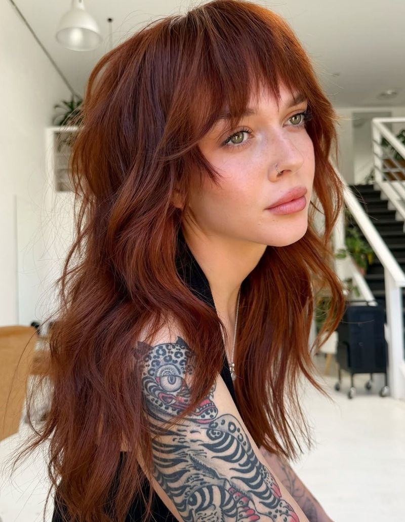 Auburn Shag with Side-Swept Bangs