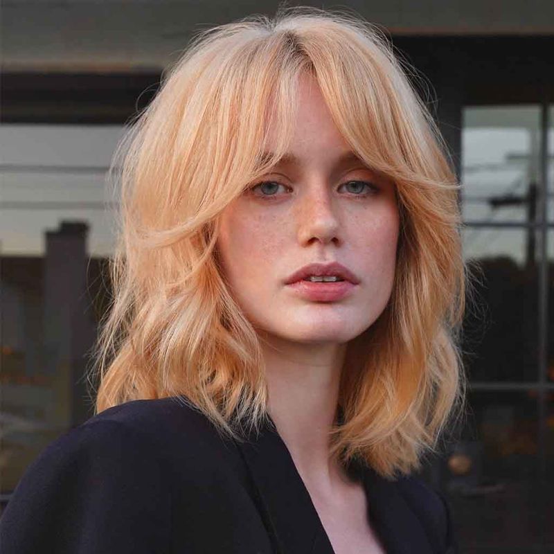 Tousled Lob with Curtain Wisp Blend