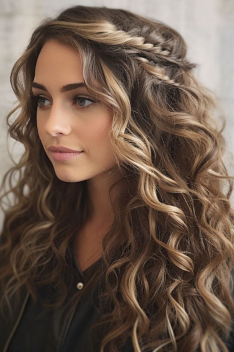 Lace Braid Headband with Bouncy Ringlets