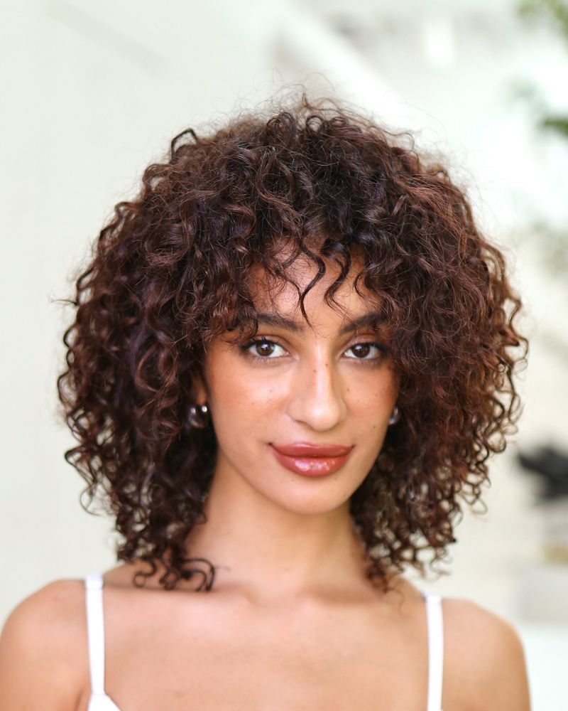 Curly Lob with Bangs