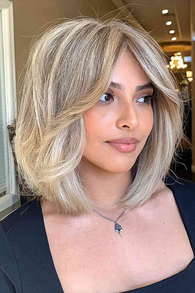 Alabaster Blonde Curtained Bob