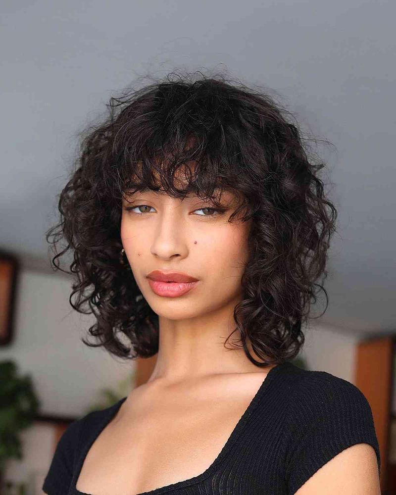 Curly Lob with Bangs