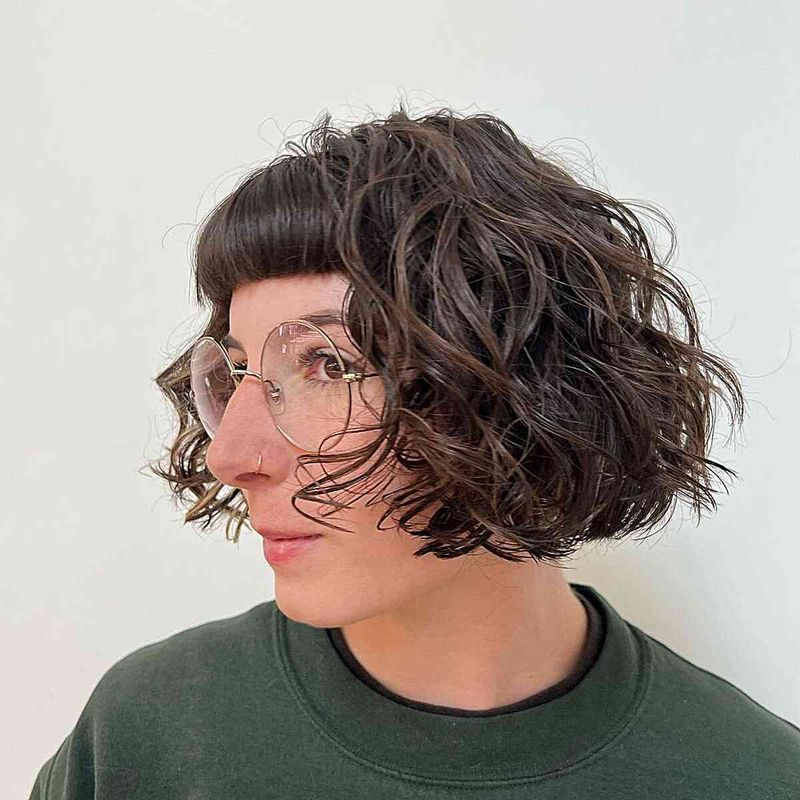 Textured Curly Bob with Micro-Bangs