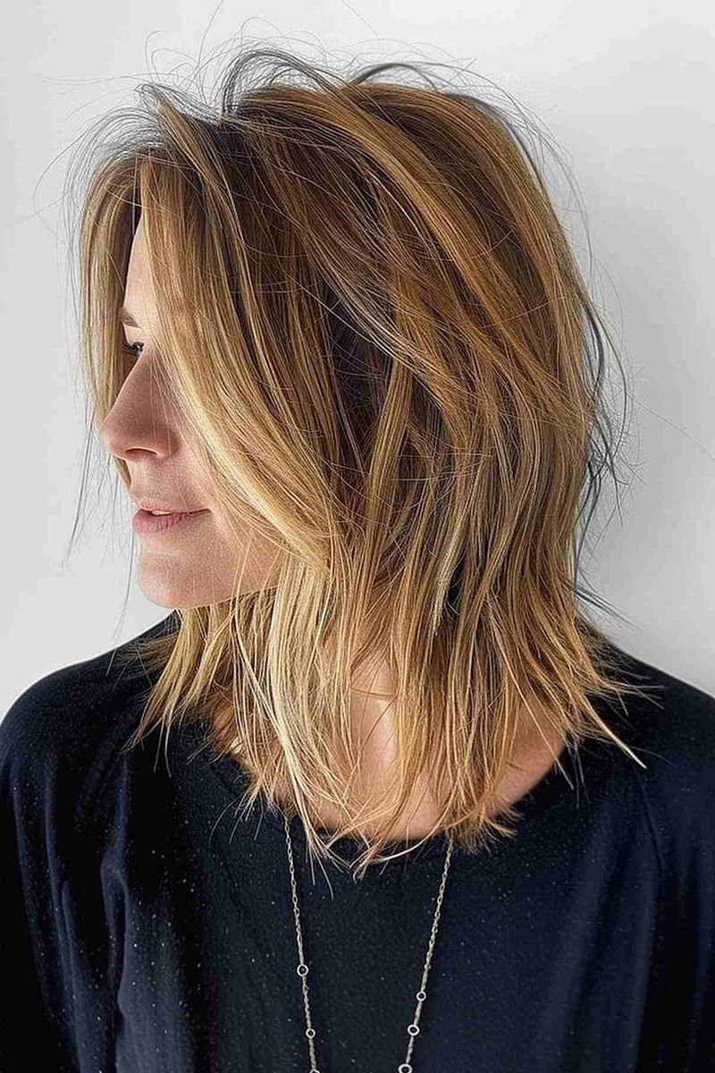 Textured Lob with Side-Swept Bangs