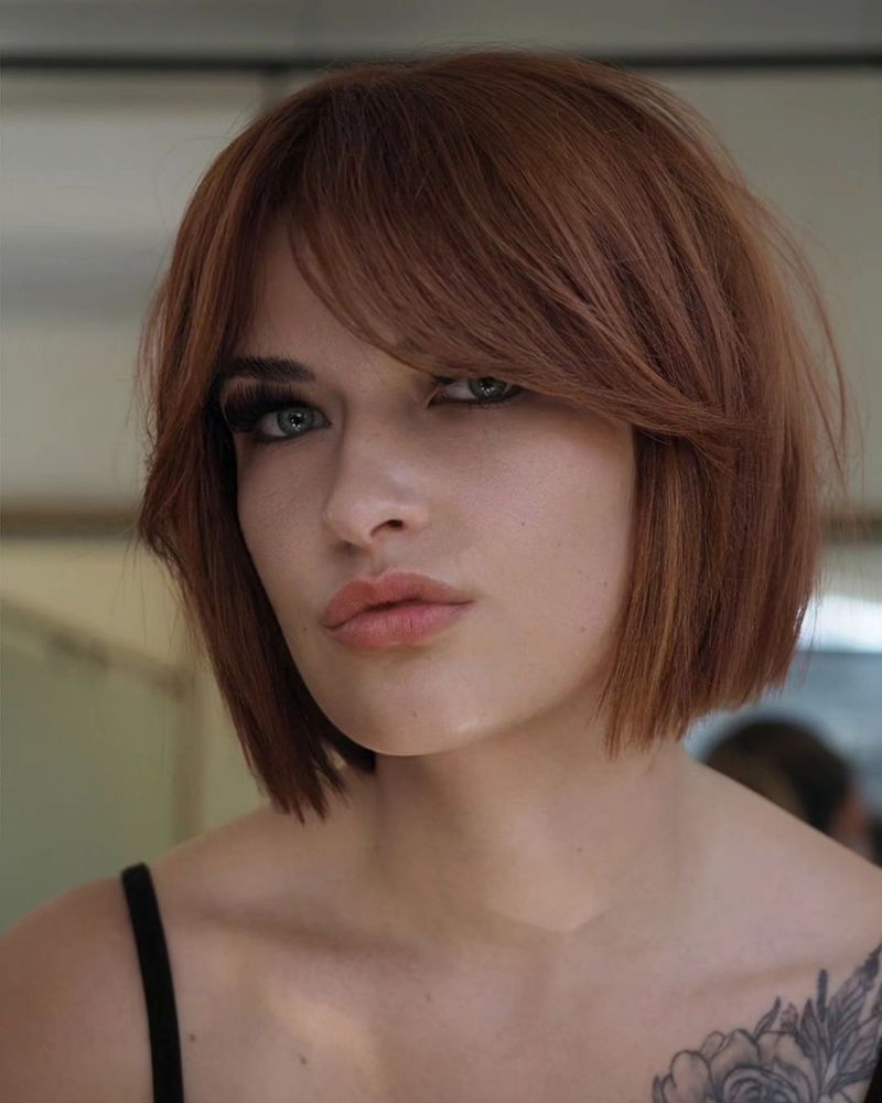 Asymmetrical Bob with Wispy Side Fringe