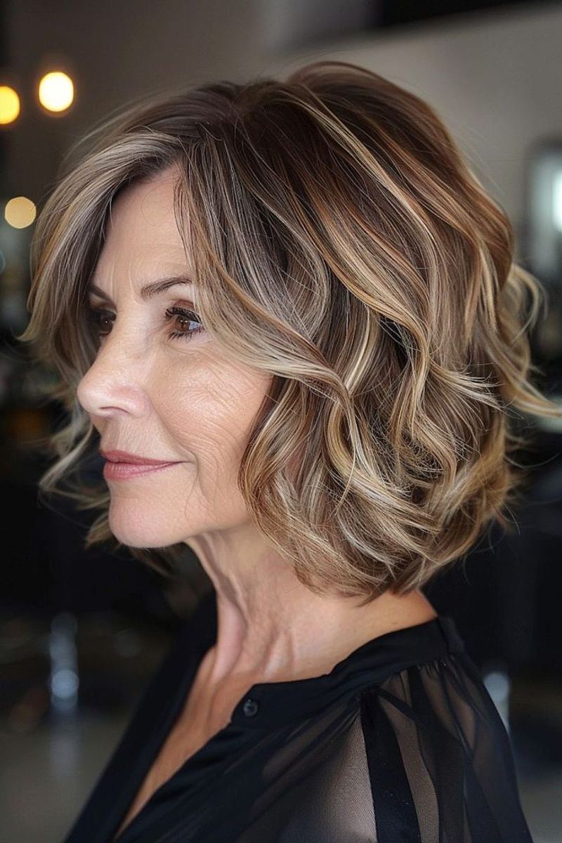 Wavy Lob With Side Part