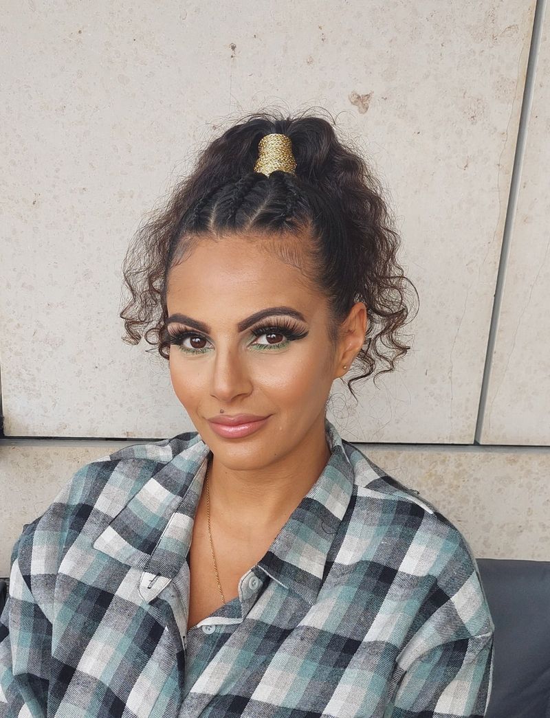 Braided Space Buns with Curly Tendrils