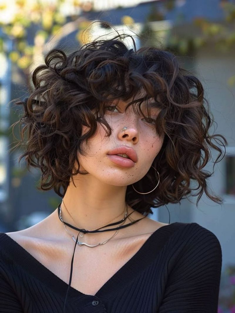 Curly Bob with Bangs for Oblong Faces