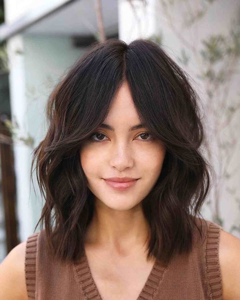 Collarbone Lob with Curtain Bangs
