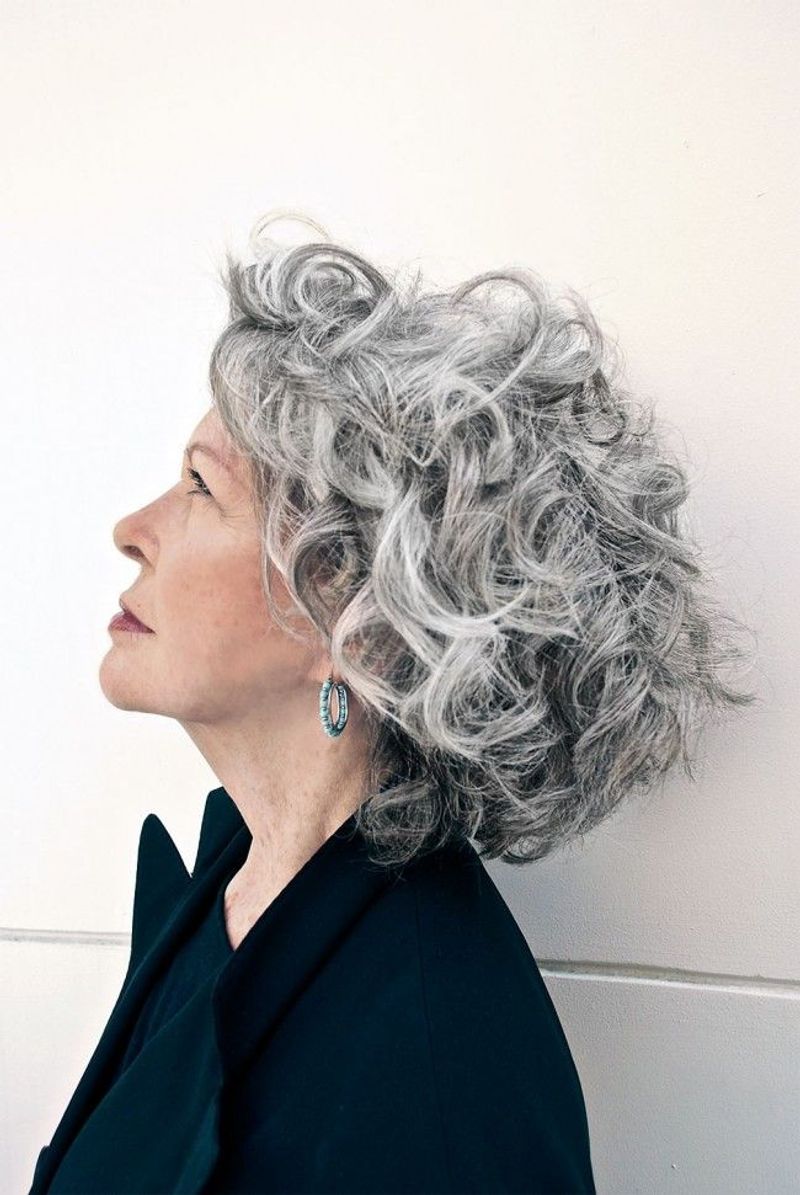Wavy Gray Lob with Bangs
