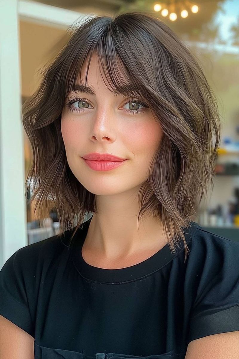 Bob with Curtain Bangs for Diamond Faces