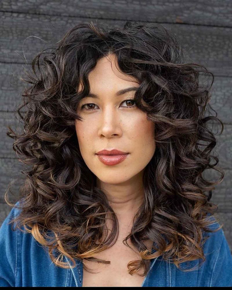 Curly Shag with Curly Curtain Bangs