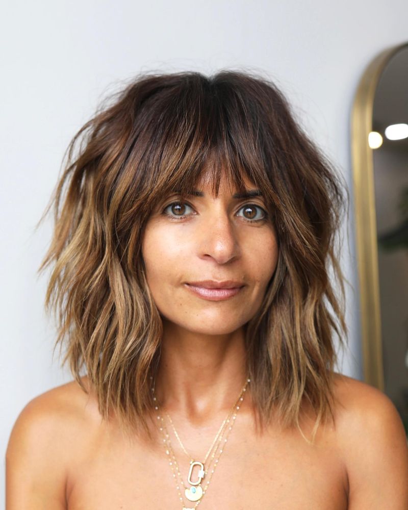 Shoulder-Length Shag with Curtain Bangs