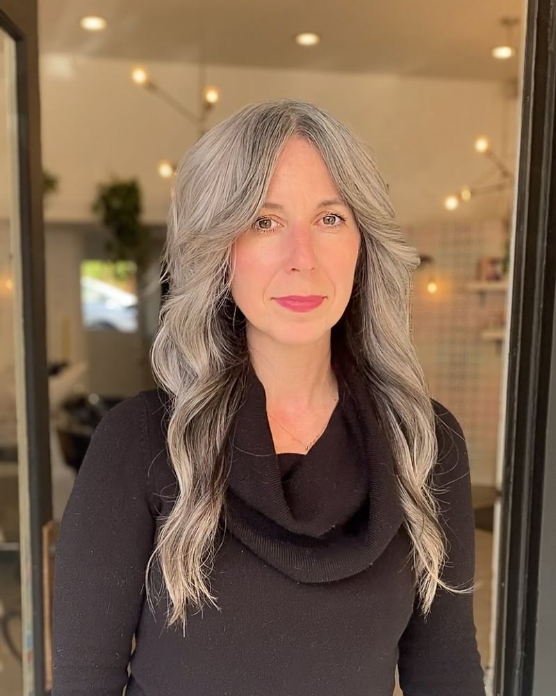 Silver Shag with Curtain Bangs