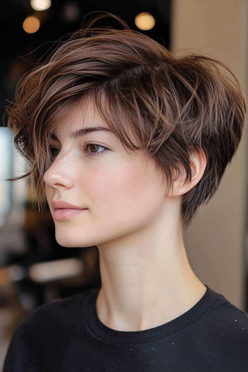 Tousled Beachy Pixie with Side Fringe