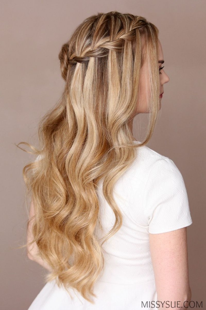 Twisted Waterfall Half Updo