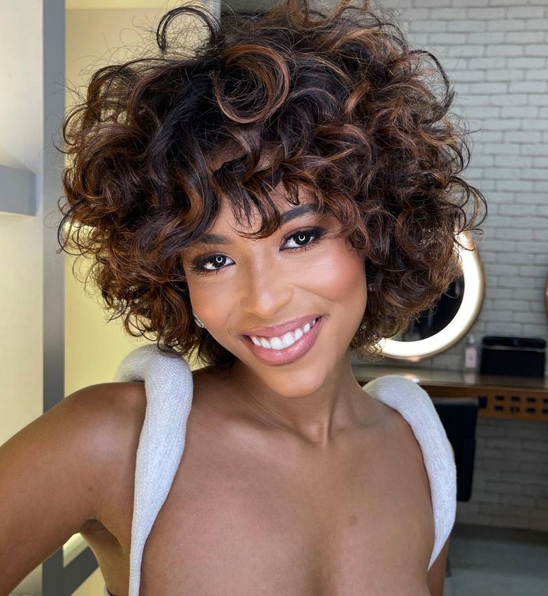 Curly Pixie with Soft Side-Swept Bangs