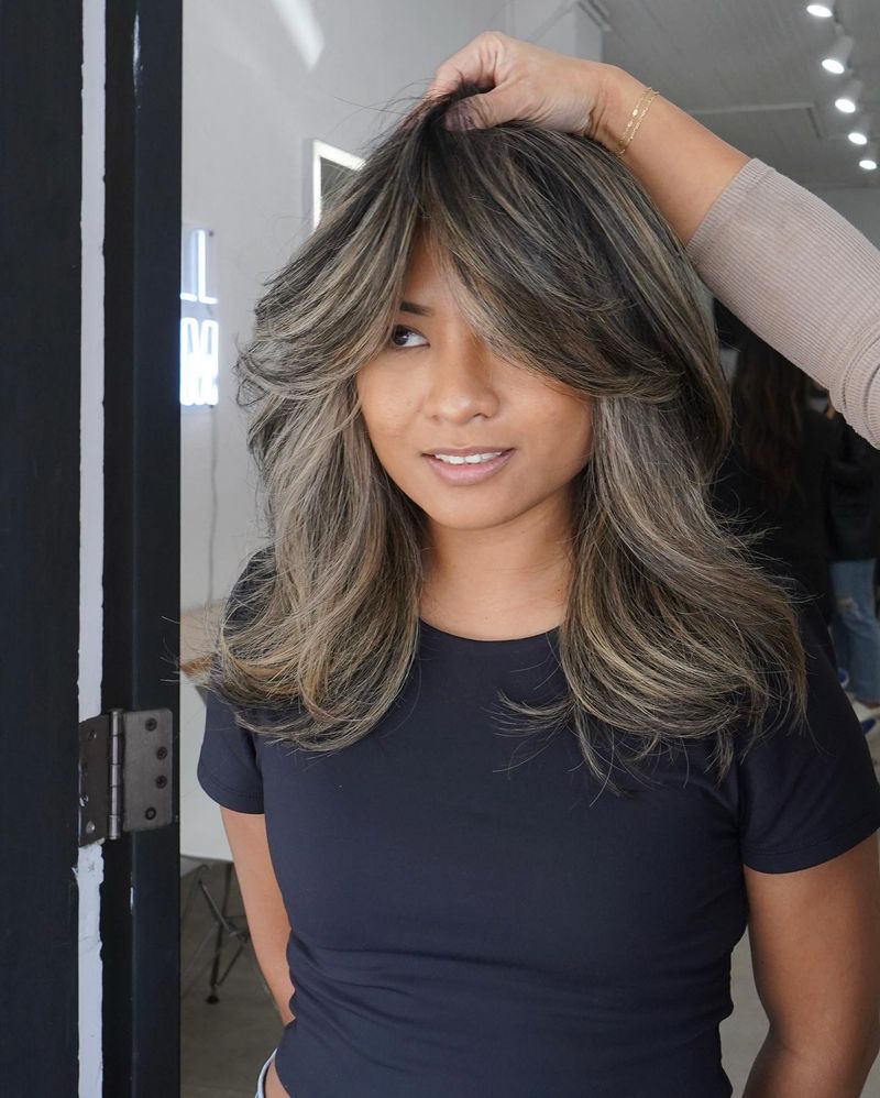 Curtain Bangs with Layered Mid-Length Cut
